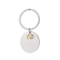 Porte-clés rond en acier inoxydable Ywyougang avec breloque étoile, étiquette vierge personnalisable à graver, pour cadeau, vente en gros