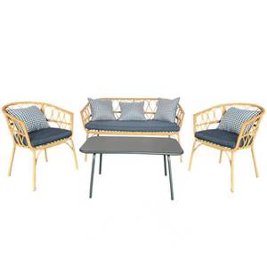 Table et chaise en rotin de style nordique, ensemble de 4 pièces pour parc extérieur - Product Image 1