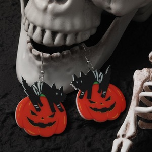 Fully Managed New Eco-friendly Acrylic Earrings - European and American Style, Unique <b>Halloween</b> Pumpkin Spider Cat Ghost Ear - Product Image 2