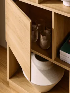 オーク効果ブレイズ狭い本棚木製ショーケースリビングルームディスプレイ用オープン隠し収納 - Product Image 5