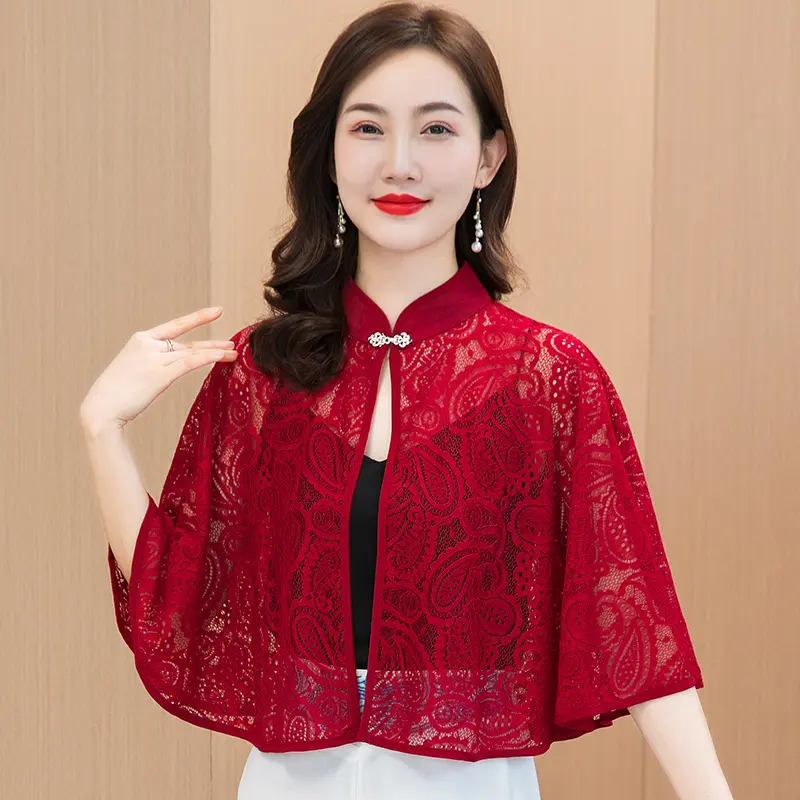 Lace Hollow Retro Shawl Jacket Women's Summer Short Outer Sunscreen Coat with Slings Western-style Small Top