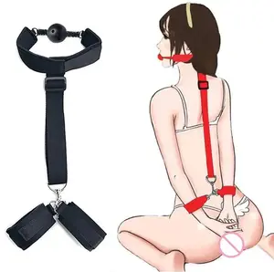 Pengekangan untuk Mainan Seks untuk Wanita BDSM Bola Mulut Gag dengan Borgol Kulit SM Kit Perbudakan Seks Dewasa untuk Pasangan