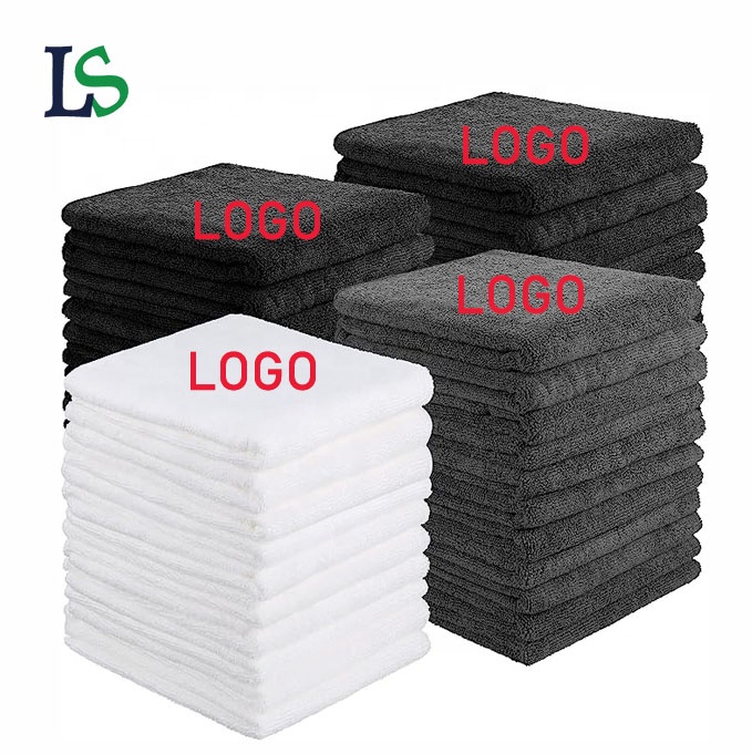 custom logo microfiber black white cotton beauty spa nails sports gym barber hair salon towels wholesale bulk