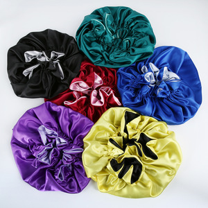 Gorro de dormir de satén para mujer, gorro liso de doble capa para dormir, protección del cabello, sombrero redondo de gran tamaño - Product Image 1