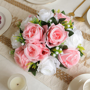 15 Arreglos Florales Hemisféricos de Rosas de Seda Realistas, Flores Artificiales Duraderas para Decoración de Fiestas y Cenas - Product Image 1