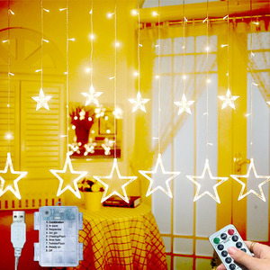 <strong>LED</strong> <strong>Star</strong> Curtain <strong>Light</strong>, 3.5m Diwali Diwali Decoration fairy String <strong>Lights</strong>, 138leds Warm White Colorful Wedding Holiday Lighting - Product Image 1