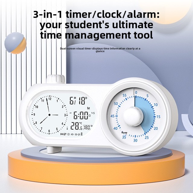 Visual Timer Kids Students Silent Non-Ticking LCD Battery-Operated Modern Alarm Clock Time Management Study Desk Clock