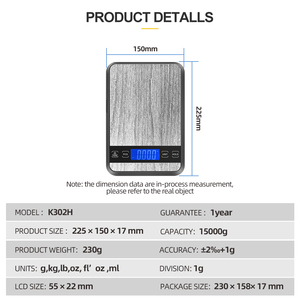 Balance de cuisine numérique professionnelle avec écran LCD, plateforme en acier inoxydable mince de 15 kg, pour la pâtisserie, la cuisine et l'usage domestique - Product Image 2