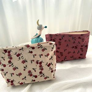 Bolsa de Maquillaje de Pana con Textura Floral, Bolsa de Almacenamiento Retro de Moda con Cierre, Bolsa de Aseo Portátil - Product Image 5