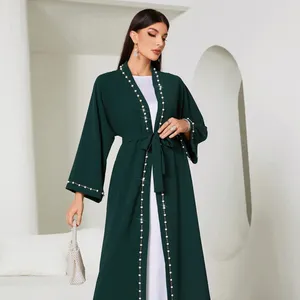 Star Product Middle East Abaya Retro Studded Long Top With Belt For Women's Arabic Dress Muslim Abaya