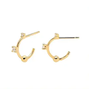 YINJU prong setting unique cheap high quality small c shape sterling silver 925 hoop earrings