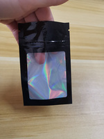 Individuell Bedruckter Schwarzer Essbarer Holographischer Mylar-Beutel mit Fenster, Geruchsdichter Mini-Beutel mit 3-Seiten-Versiegelung und Reißverschluss, 7,5x10cm