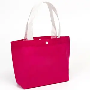 Tas anak-anak kecil mudah digunakan kembali portabel ramah lingkungan tas TNT non tenun warna merah muda dengan tombol jepret
