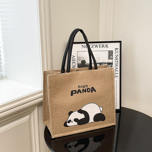 Wholesale Panda Print Jute Tote Bag Eco Friendly Reusable <b>Handbag</b> with Custom Logo - Product Image 1