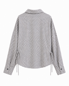 Blusa Moderna Extra Grande a Cuadros con Cordón Lateral para el Uso Diario - Product Image 3