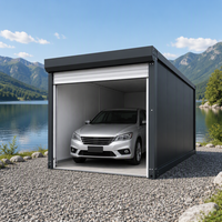 Abri de voiture modulaire préfabriqué portable en acier, alimenté à l'énergie solaire, avec volet roulant et rangement intégré