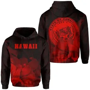 Alohawaii Hoodie-Trope Hibiscus Zegel Van Hawaii Hoodie-Rood-Ah-J1