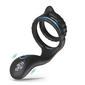 Anello Vibrante Doppio per Pene in Silicone Estensibile con 10 Modalità di Vibrazione per <span class=keywords><strong>Uomo</strong></span> - Product Image 1