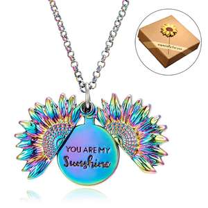 Di modo Oro Antico Argento Arcobaleno Aperto Locket Regalo Delle Donne Della Ragazza Tu Sei Il Mio Sole Girasole Pendente Della Collana Dei Monili Con <span class=keywords><strong>La</strong></span> Scatola - Product Image 3