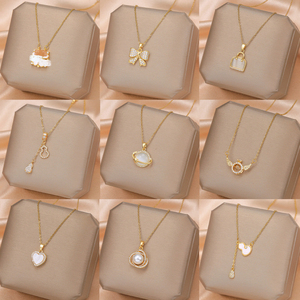 XL051 Accessori di Lusso all'Ingrosso Collana da Donna in Acciaio Inossidabile con Ciondolo a Forma di Cuore e Quadrifoglio in Madreperla Naturale Gioielli - Product Image 2