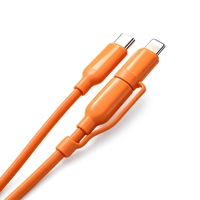 Câble USB-C 2-en-1 avec double connecteur USB-C vers 8 broches, charge rapide, cordon tactile en silicone TPE pour téléphone, tablette, voiture, 1,5 m, OEM ODM Usine