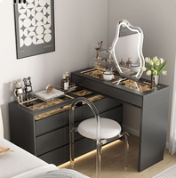 Table à langer moderne en bois massif haut de gamme avec miroir éclairé pour chambre principale avec deux boîtes à bijoux