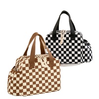 Nouveau sac à lunch demi-lune en velours côtelé à motif à carreaux, sac repas multifonctionnel et tendance de grande capacité pour le travail