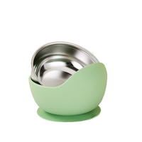 Assiette ronde en acier inoxydable avec ventouse en silicone, assiette pour enfants en acier inoxydable avec ventouse en silicone, assiette en silicone