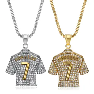 Vente en gros de bijoux de luxe en or et diamant NO 7 Ronaldo Jersey Collier à pendentif pour hommes
