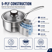 Casserole en acier inoxydable 304 à 5 plis, ustensile de cuisine multifonctionnel moderne et luxueux pour lait pour bébé, soupe, pâtes, capacité de 2 L