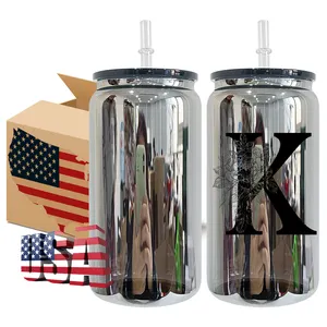 Ready to ship mirror black plated 16 OZ Can Tumbler Glasses ombre jelly llibbeys glass can Men's 16oz glass can with PP lid