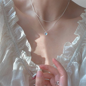 Moonstone Heart Pendant Double Layer Necklace For Women Simple Minimalist Clavicle Chain Gift Jewelry - Product Image 4