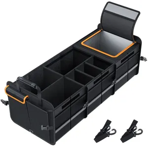 Factory Custom Supplier Large Trunk Organizer With Built-in Leakproof Cooler Bag, 4 Removable Dividers, Foldable Cover