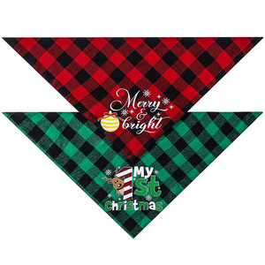 ผ้าพันคอสุนัขลายสก็อตสั่งทำขายส่ง ผ้าพันคอสุนัขผ้าฝ้ายอย่างดี ขนาดกลาง-ใหญ่ ลายสุขสันต์วันคริสต์มาส สำหรับสุนัข - Product Image 3