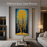 Décoration Murale Arbre Doré, Panneau Botanique Bleu en Fer et Aluminium, Impression pour Entrée, Bureau, Hôtel, Intérieurs Contemporains