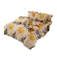 पत्ते पंख पैटर्न लक्जरी Microfiber duvet कवर सज्जित चादर pillowcase 4-टुकड़े बिस्तर सेट थोक
