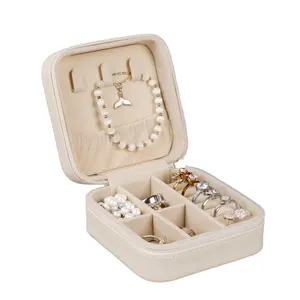 custom logo Small Black Mini Travel Case Portable Faux, Leather Jewellery Ring Boxes Earring Holder For Women Girls/