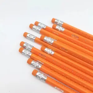 Lápis HB com borracha para estudantes e funcionários, papelaria personalizada OEM laranja barata promoção