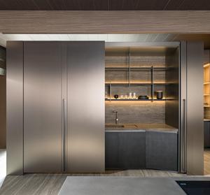 Porta dell'armadio in acciaio inossidabile lucida moderna parete modulare costruita in armadi da cucina progetta set di mobili da cucina in legno massiccio - Product Image 2