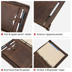 A4 Kích Thước 4 Vòng Chất Kết Dính 11in Da Padfolio Flipchart Giấy Sketchbook Bìa Bút Khe Cắm Bìa Cứng Bìa Phong Cách Refillable Loose-Leaf - Product Image 5