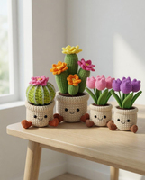Poupées au crochet faites à la main, personnalisées, mignonnes, animaux, tulipes, cactus, pour le soutien émotionnel, ornement de pot de fleurs artificielles pour le bureau, la maison, cadeaux