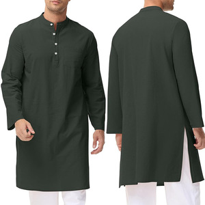 XiuSheng alta calidad hombres árabes musulmanes Algodón puro Thobe Thawb caftán <span class=keywords><strong>traje</strong></span> ropa islámica hombres saudíes Thobe con botones - Product Image 3