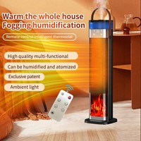 Calentador Eléctrico Vertical 2 en 1 con Humidificador de Vapor PTC, Calentador Inteligente con Efecto de Llama, Cobertura de 30m, Temporizador de 8+ Horas para Hogar y Oficina