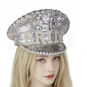 Manwu Chapeaux de festival d'anniversaire de luxe unisexes personnalisés avec incrustation de diamants chauds Chapeau à paillettes de capitaine et de sergent pour la fête - Product Image 1