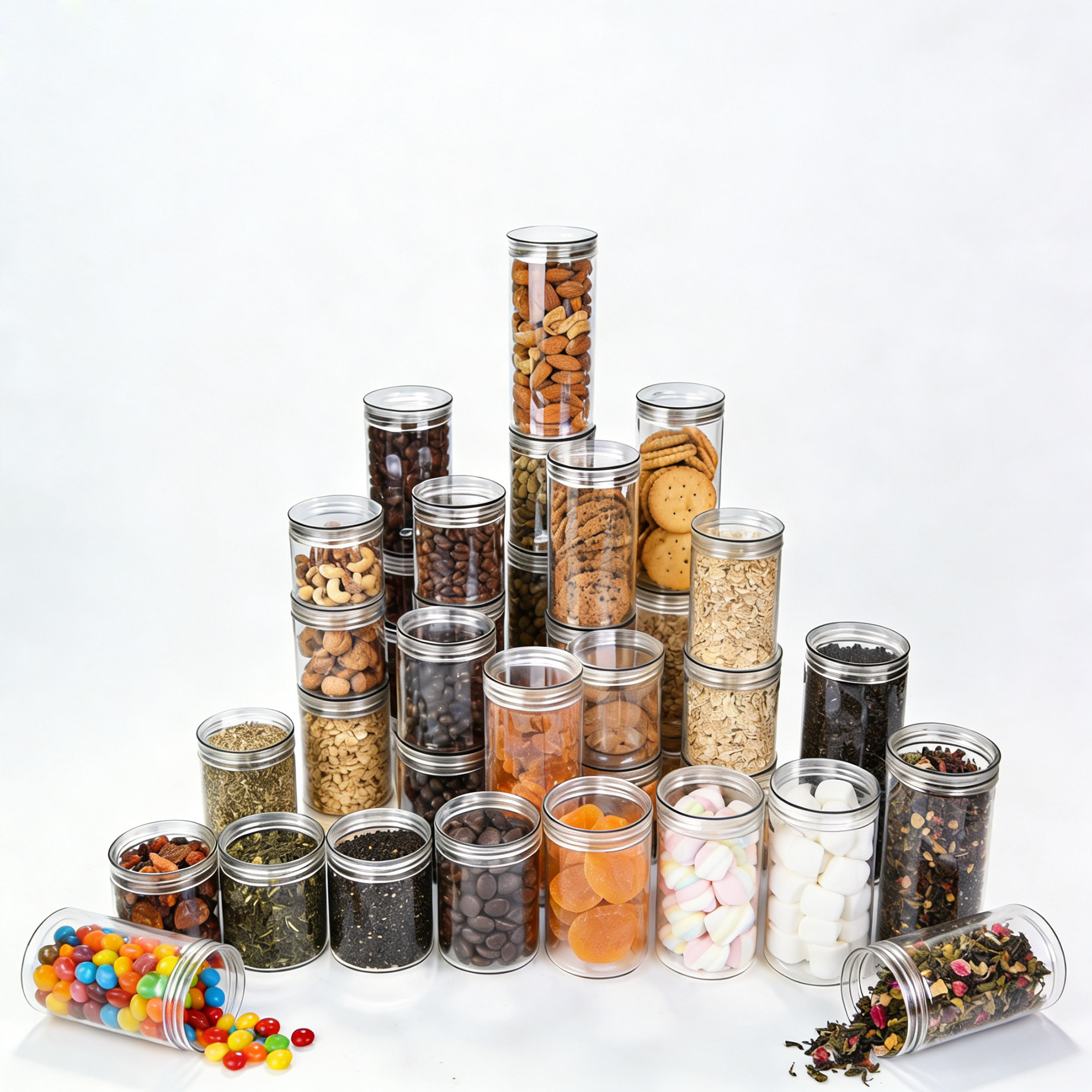 250ml 350ml 550ml 600ml 1000ml White PET Plastic Food Storage Containers Clear Screw Top Jar for Cake and Candy Packaging