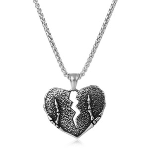 yunnique Skeleton Heart Pendant Necklace Stainless Steel 60cm Chain Men's Fashion Jewelry - Product Image 3
