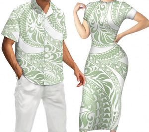 Mornkid Nouveauté Vêtements Tribaux Polynésiens Ensemble Couple Insulaire Robe de Club Femme Manches Courtes Chemises Assorties <span class=keywords><strong>Homme</strong></span> Grande Taille - Product Image 3