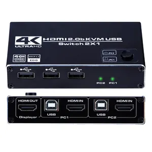 De gros commutateur hdmi 2-Répartiteur de signal HDMI 2.0b KVM, 2 ports USB, commutateur, 2 pc, 2x1,Ultra HD, 4K @ 60Hz, HDCP 2.2