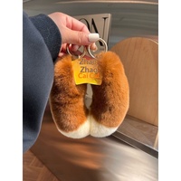 Porte-clés de téléphone ou de voiture en fourrure de lapin Rex, avec queue d'écureuil, pendentif en peluche, jouet doux et léger, breloque de sac