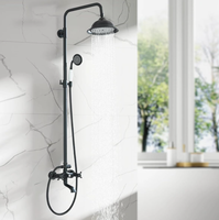 Système de douche thermostatique moderne en laiton noir mat avec pommeau de douche carré de 8 pouces, douchette à effet pluie, bec de baignoire et robinet à quatre poignées